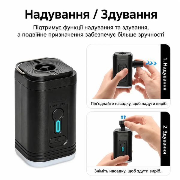 Електричний портативний бездротовий мінінасос для надувних матраців на акумуляторі 3 в 1 3127470911 фото